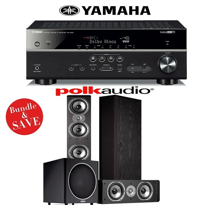 Yamaha RX-V581BL 7.2-Channel Network A/V Receiver + Polk Audio TSi 500 + Polk Audio CS10 + Polk Audio PSW108 -...