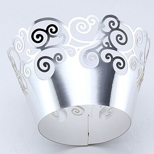 FENICAL Cupcake Wrappers Wedding Cupcake Decorations Birthday Baby Baby Shower Wrap 50-Pack (Silver) N2