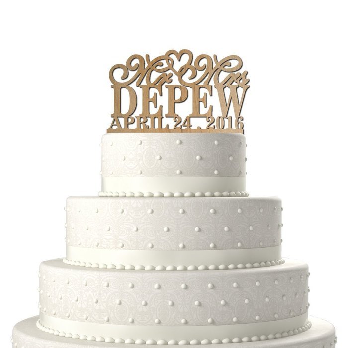 Rustic Wooden Personalized Cake Topper Ply Wedding Cake Topper #56