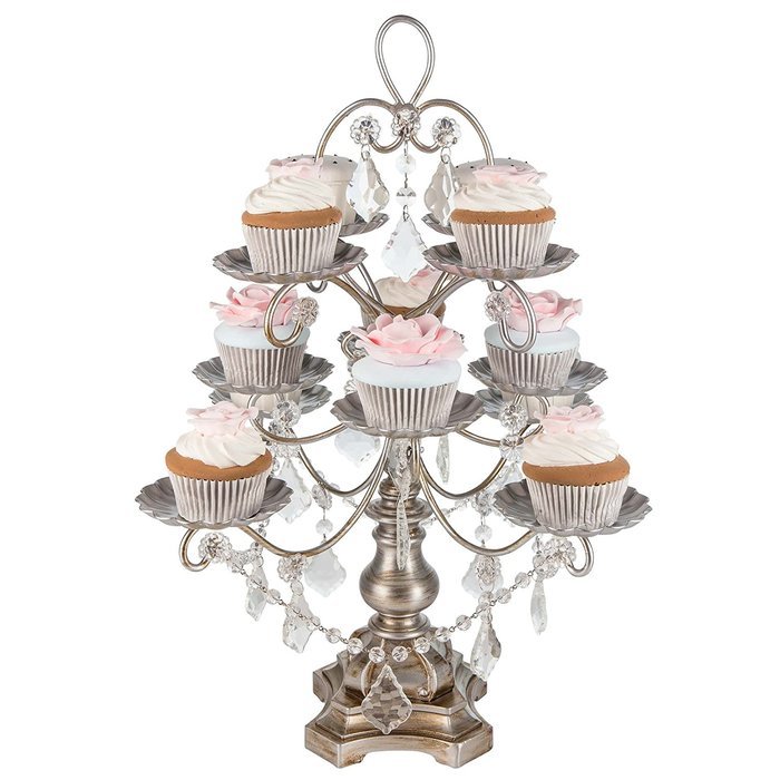 'Madeleine Collection' 12 Piece Cupcake Stand, Dessert Display Tower with Crystal Dangles (White) N7