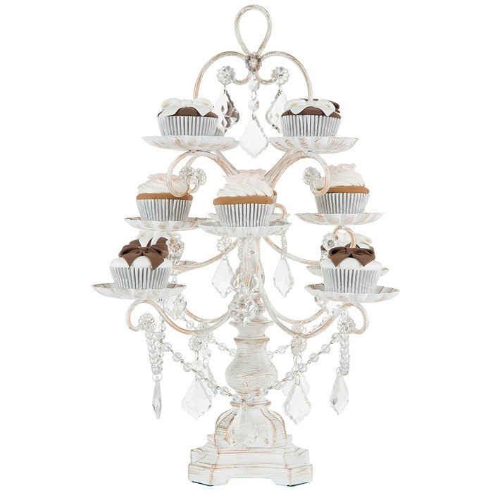 'Madeleine Collection' 12 Piece Cupcake Stand, Dessert Display Tower with Crystal Dangles (White) N8
