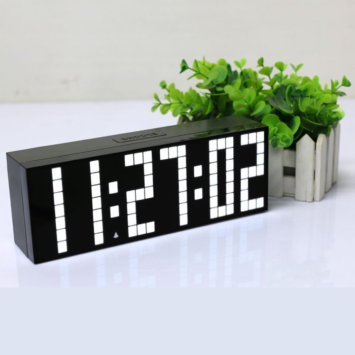T Tocas Large Big Number LED Snooze Wall Desk Alarm Clock Thermometer Calendar (Green) N9