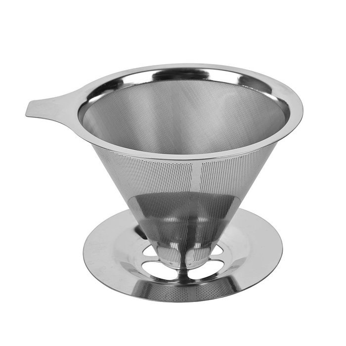 Justmysport Coffee Dripper Stainless Steel Pour Over Reusable Coffee Filter Single Cup Silver N6