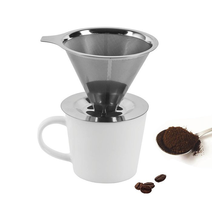 Justmysport Coffee Dripper Stainless Steel Pour Over Reusable Coffee Filter Single Cup Silver N7