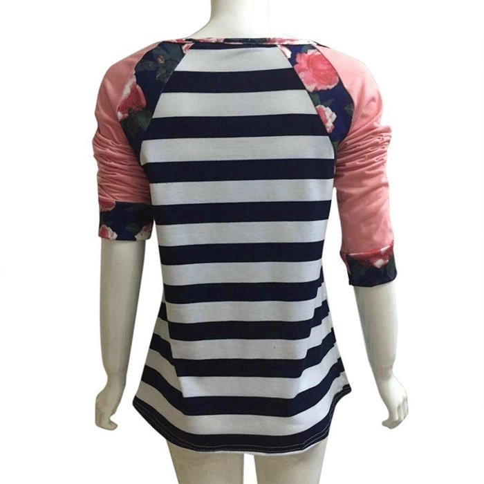 Fashion T-shirt,Morecome Women Floral Striped Printed Casual Blouse N2