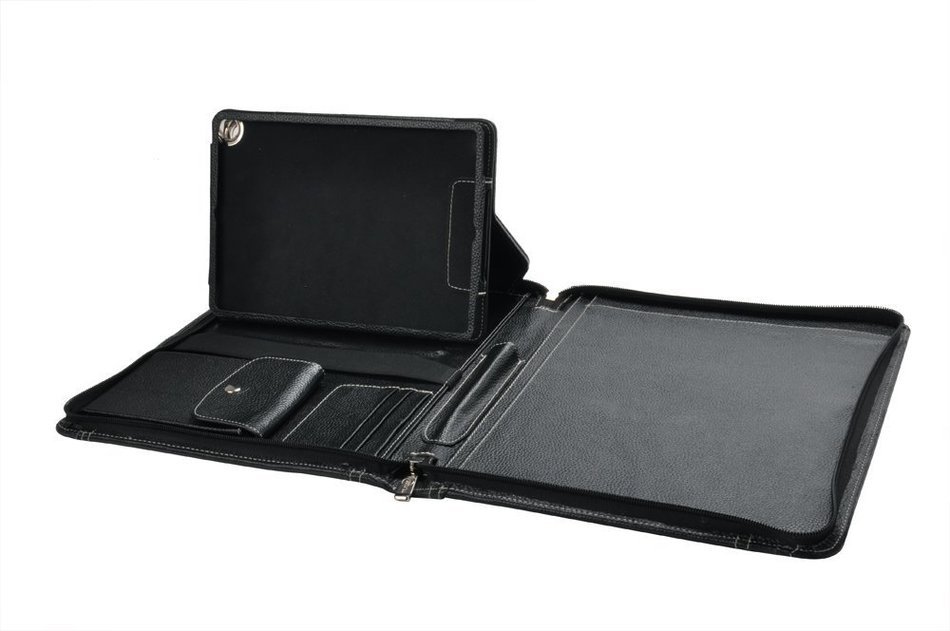 Letter-Size Leather Portfolio With Detachable iPad Air 2 / iPad Air Holder and Multiangle Viewing, Black N11