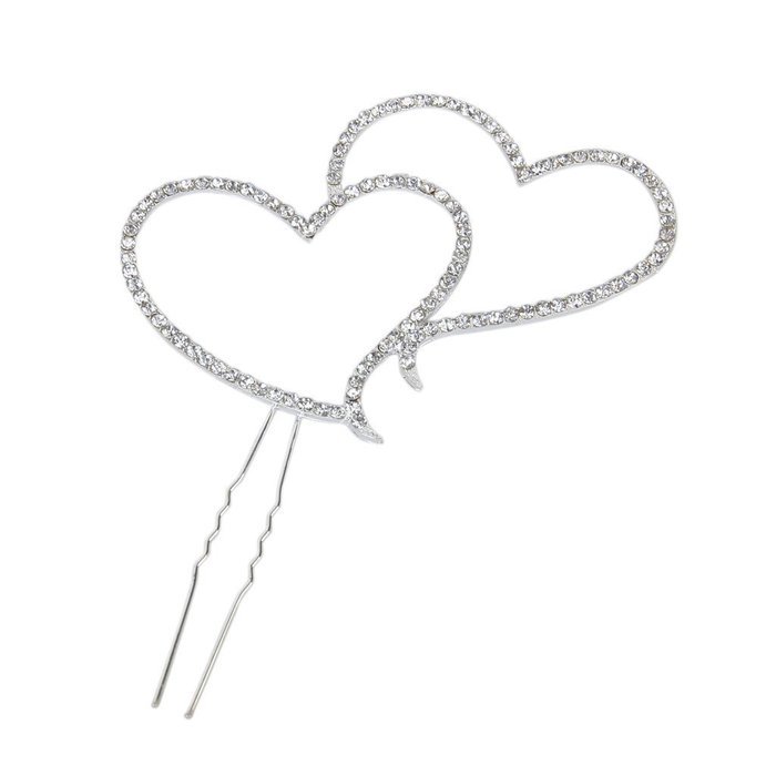 1 X Double Heart w/Rhinestone Cake Topper for Wedding, Engagement, Birthday, Party or Aniversary