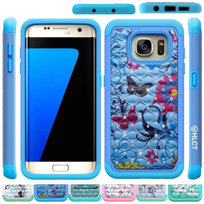 Galaxy S7 Edge Case, HLCT Rugged Shock Proof Dual-Layer Case for Samsung Galaxy S7 Edge (2016) (Green White A) N4