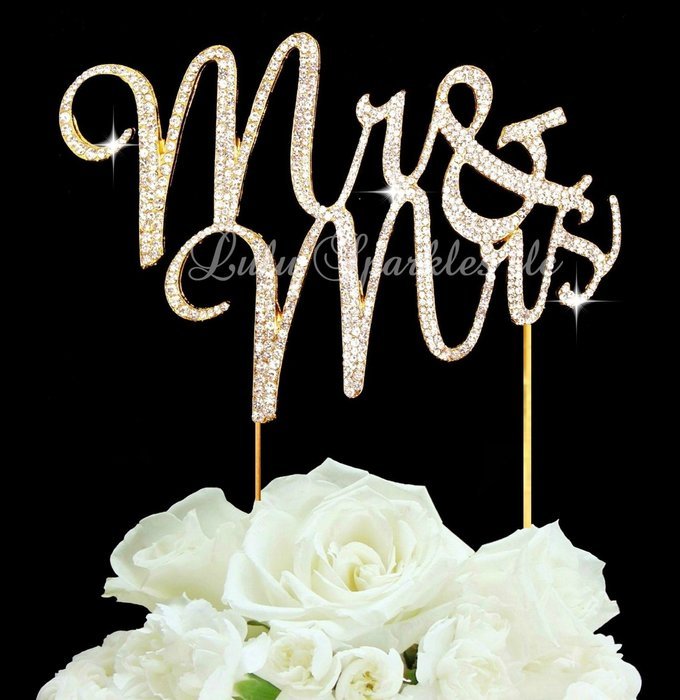 Lulu Sparkles LLC Gold Tone Mr & Mrs Rhinestone Crystal Wedding Cake Topper Keepsake Custom Cake Topper Bling