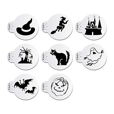 Sher 8pcs Halloween Stencil for Cookie Stencil Fondant Cake Decorating Tool Cupcake Stencil N3