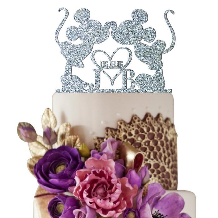 Sugar Yeti Made In USA Personalized Wedding Cake Topper Minnie Heart Mickey Initials With Date #25 Black N2