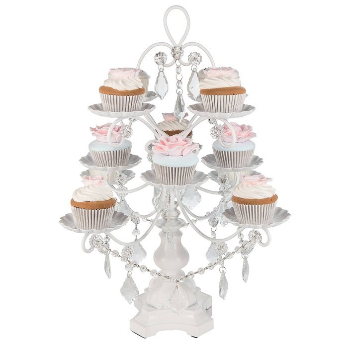 'Madeleine Collection' 12 Piece Cupcake Stand, Dessert Display Tower with Crystal Dangles (White) N10