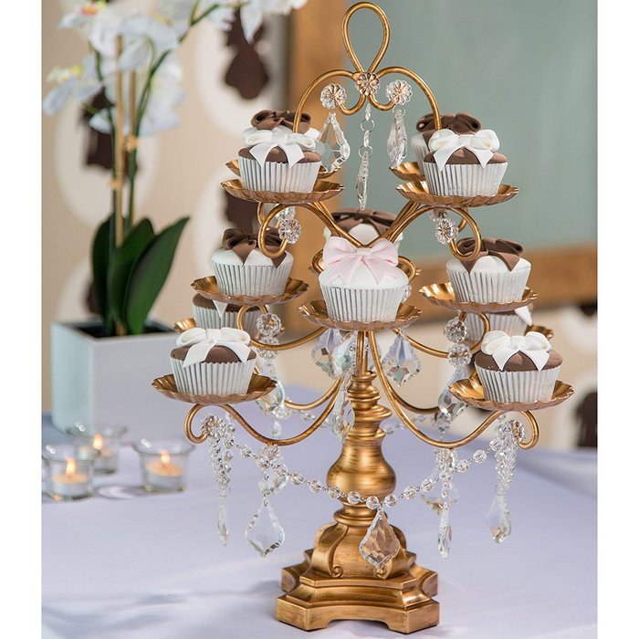 'Madeleine Collection' 12 Piece Cupcake Stand, Dessert Display Tower with Crystal Dangles (White) N11