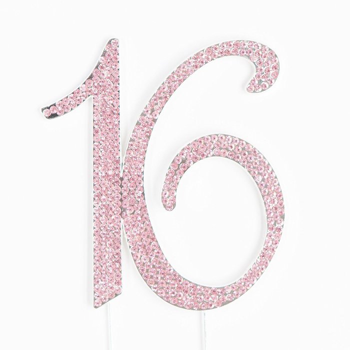 16 Cake Topper 16th Birthday Party Supplies Crystal Rhinestone Decoration (Gold) N3