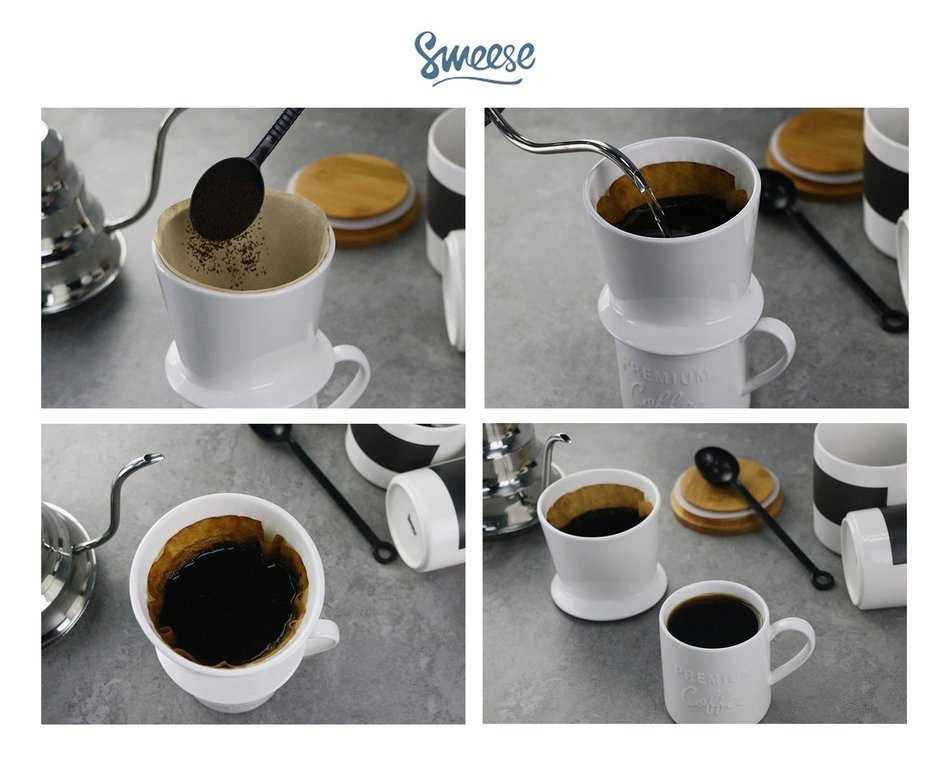Pour Over Coffee Dripper - with Bonus Porcelain Mug, Black - by Sweese N9