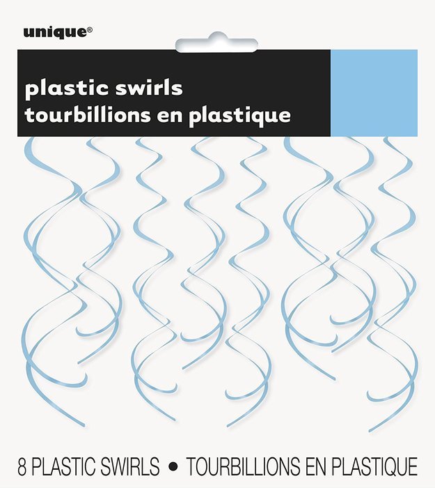 Plastic Hanging Swirl Decorations, 26", Light Blue, 8 Count N2