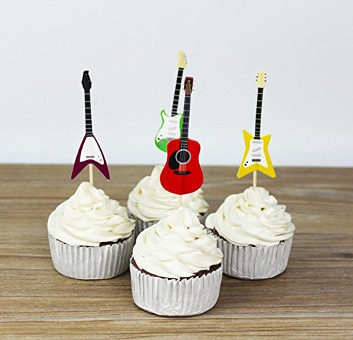 Yunko Set of 24 Cake Cupcake Decorative Cupcake Topper for Kids Birthday Party Themed Party Baby Shower (Guitar)