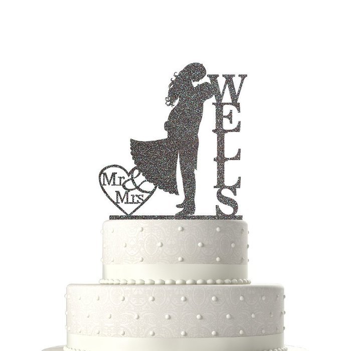 Sugar Yeti Made In USA Personalized Wedding Cake Topper Love Groom Kissing Bride #15 Gold Mirror N2