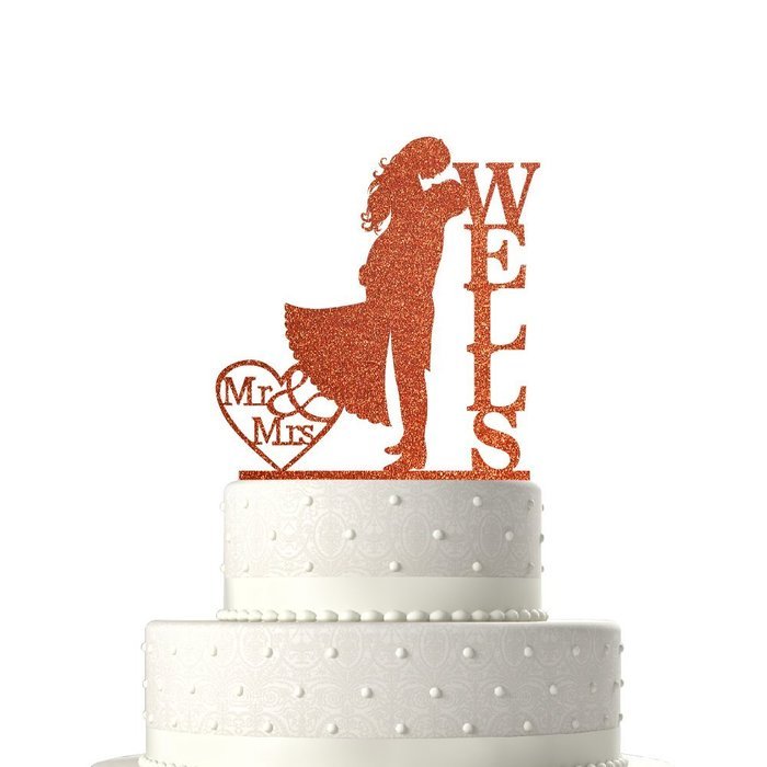 Sugar Yeti Made In USA Personalized Wedding Cake Topper Love Groom Kissing Bride #15 Gold Mirror N3