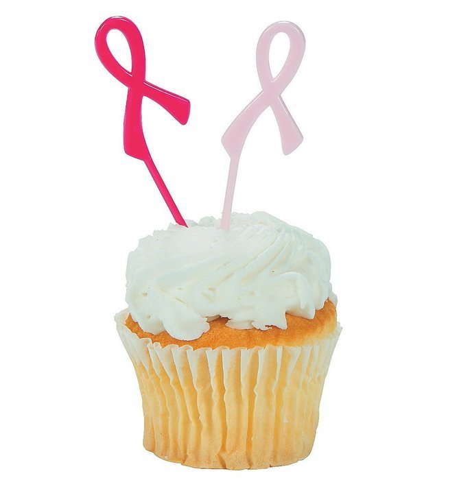 72 PINK RIBBON Breast Cancer Awareness 3" PICKS/CUPCAKE Food Appetizer FUNDRAISING EVENT Decor/RELAY for LIFE/...