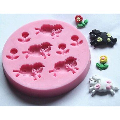 Y&XL&H Sheep and Flowers Fondant Cake Silicone Mold Cake Decoration Tools,L7.7cmW7.7cmH1cm N3