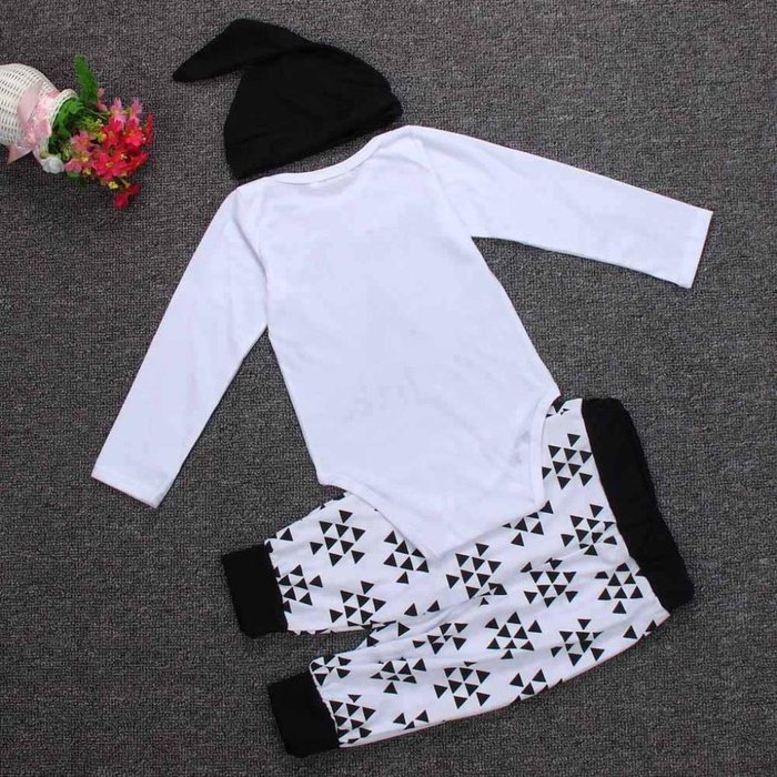 Clothes Set ,BeautyVan Newborn Infant Clothes Baby Print Tops Romper+ Geometry Pants Hat Outfits Set (12M, White) N2