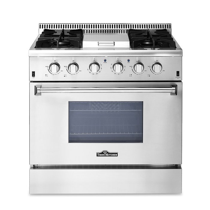 Anself THOR KITCHEN Stainless Steel Dual Fuel Range Professional Free Standing Gas Range, 4 Burners, 5.2 Cu. Ft...