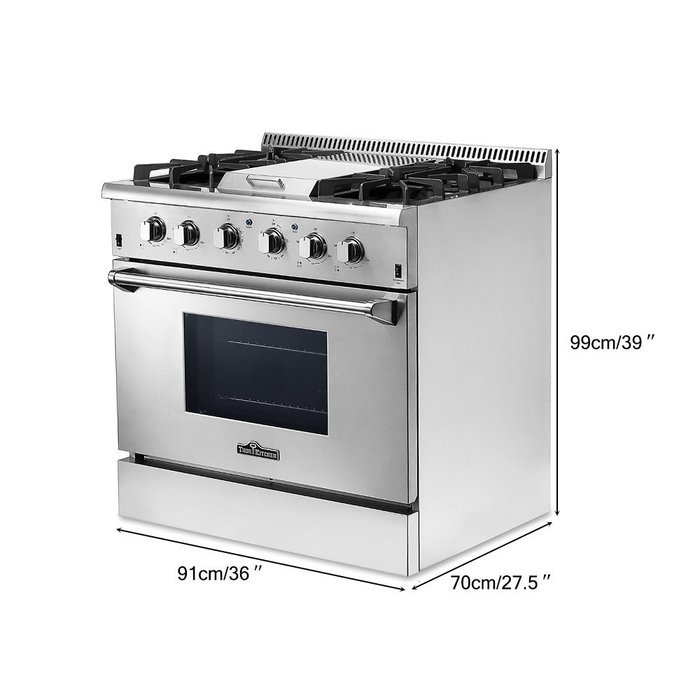 Anself THOR KITCHEN Stainless Steel Dual Fuel Range Professional Free Standing Gas Range, 4 Burners, 5.2 Cu. Ft... N2