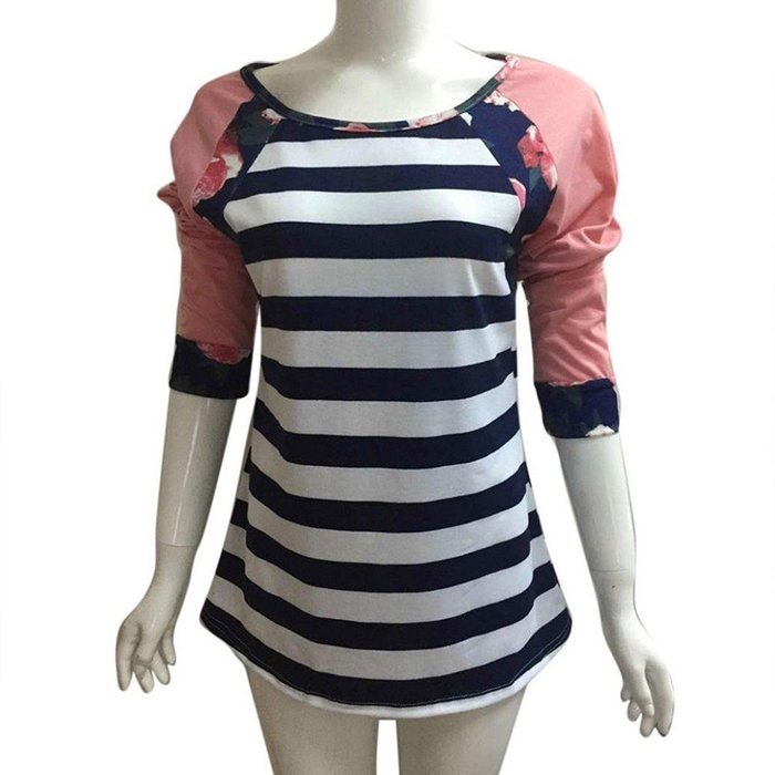 Fashion T-shirt,Morecome Women Floral Striped Printed Casual Blouse N4
