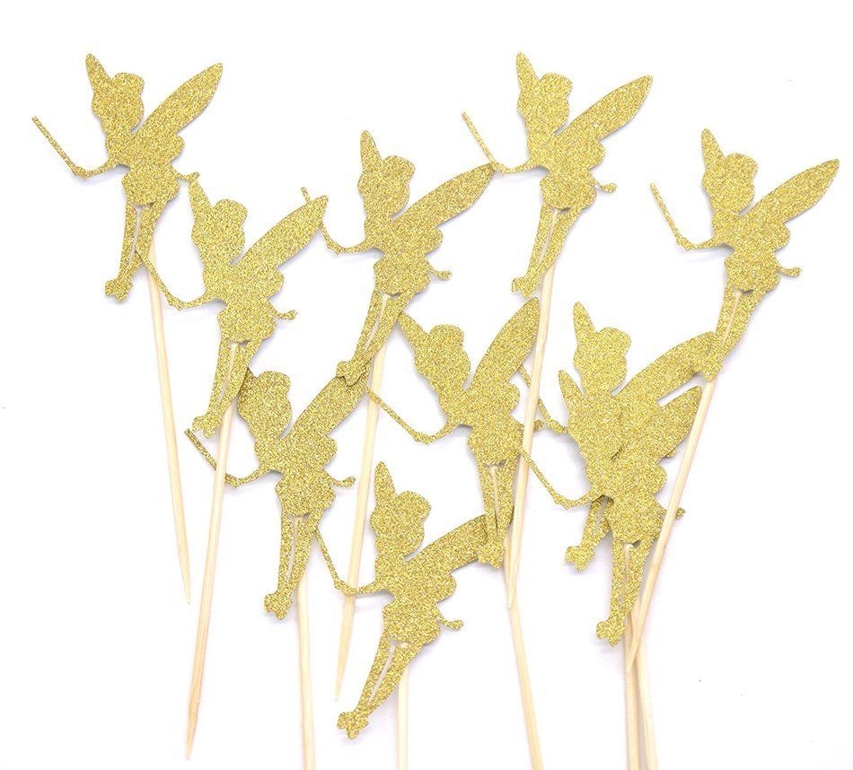 PuTwo 10 Counts Gold Glitter Angle Cupcake Toppers Cake Decorations