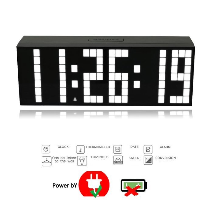 T Tocas Large Big Number LED Snooze Wall Desk Alarm Clock Thermometer Calendar (Green) N13