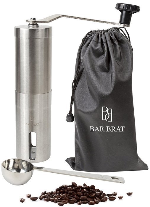Premium Hand Manual Coffee Grinder Maker + Coffee Scoop / Bonus Travel Bag, Coffee Spoon & Cleaning Brush