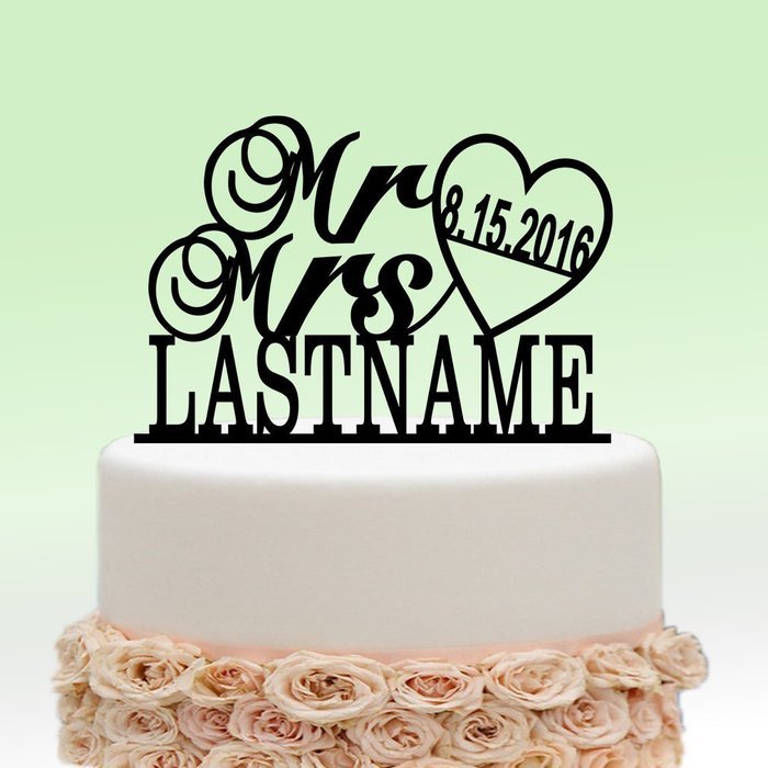 ivisi Personalized Wedding Cake Topper Custom Initial Name Decoration Anniversary Gift (Design 10)
