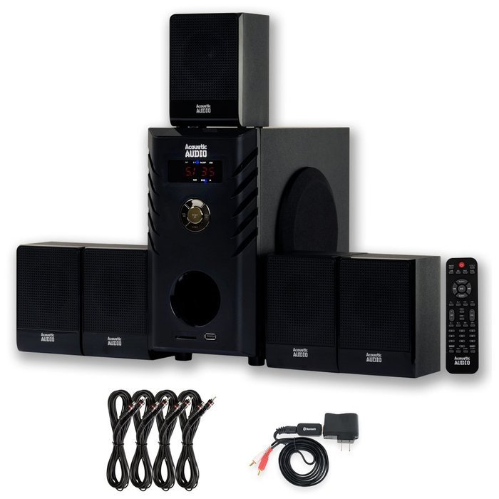 Acoustic Audio AA5104 Home Theater 5.1 Speaker System with Bluetooth and 4 Extension Cables