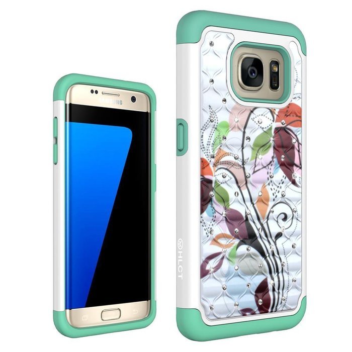 Galaxy S7 Edge Case, HLCT Rugged Shock Proof Dual-Layer Case for Samsung Galaxy S7 Edge (2016) (Green White A) N5