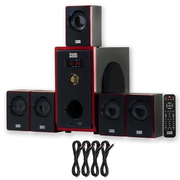 Acoustic Audio AA5103 Home Theater 5.1 Speaker System with 4 Extension Cables Surround Sound