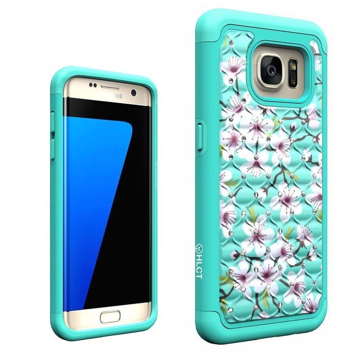 Galaxy S7 Edge Case, HLCT Rugged Shock Proof Dual-Layer Case for Samsung Galaxy S7 Edge (2016) (Green White A) N8