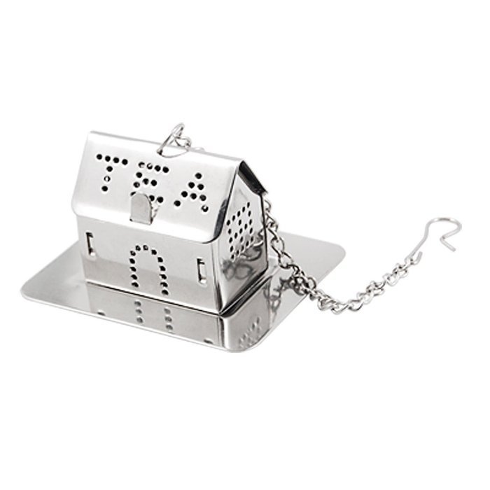 uxcell&reg; Mini Tray House Shaped Infuser Tea Ball Set Silver Tone