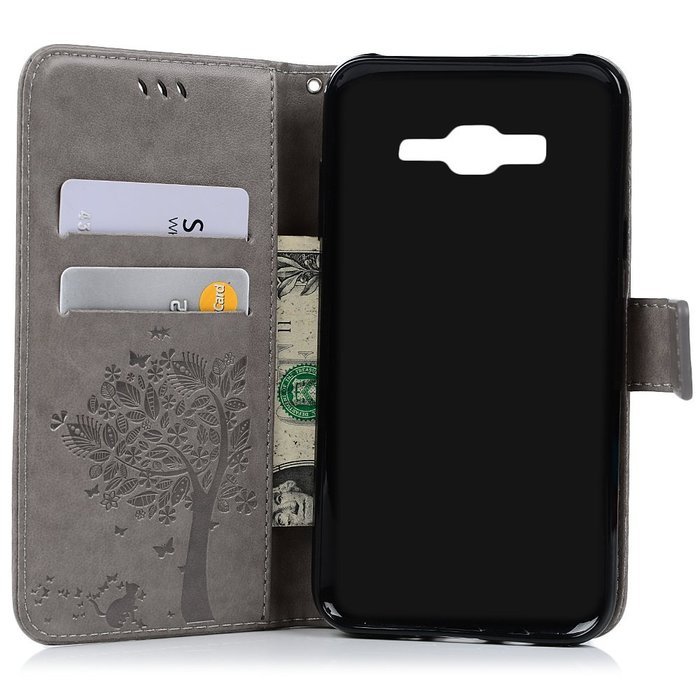 J7 Case,Samsung Galaxy J7 Case (2015 Version) - Wallet Embossed Butterflies Tree Premuim PU Leather Soft TPU Inner... N5