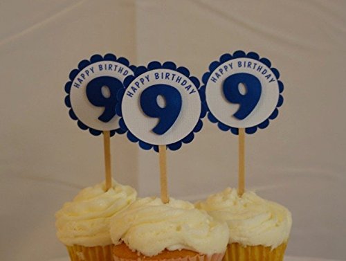 All About Details Shimmer Blue 9th Birthday Cupcake Toppers, Set of 12
