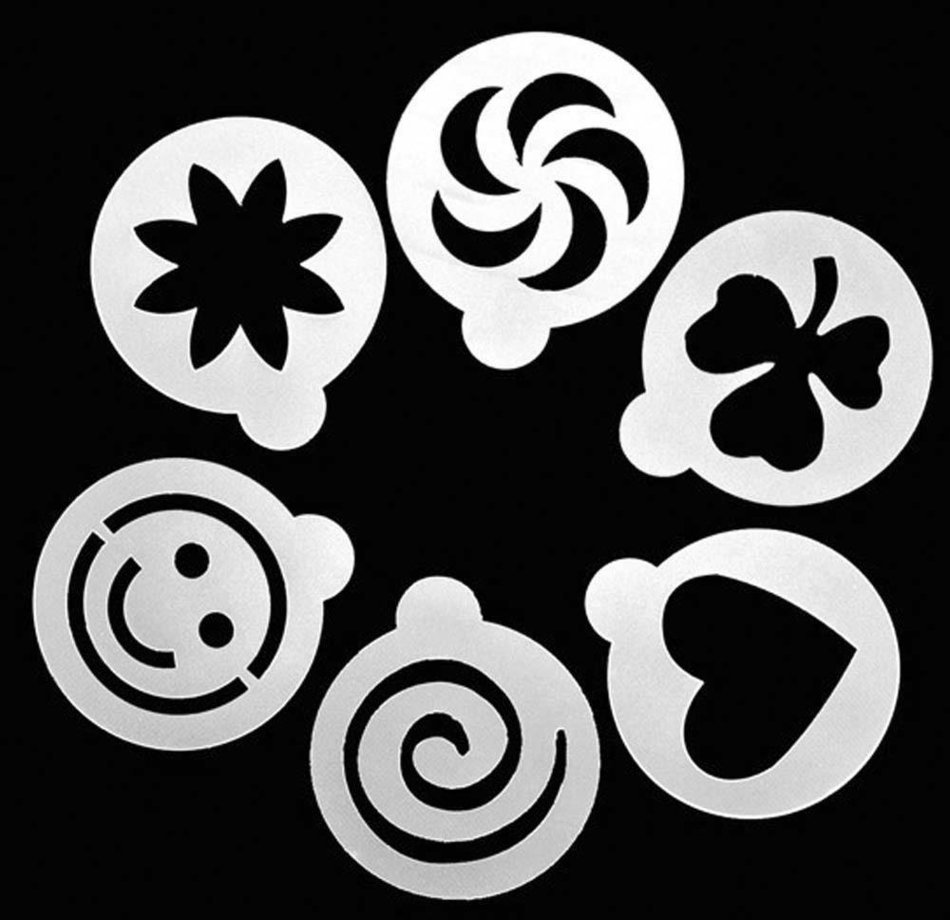 Ancdream 6Pcs Large Size Creative Cappuccino Coffee Barista Stencils Template Strew Pad Duster Spray Art