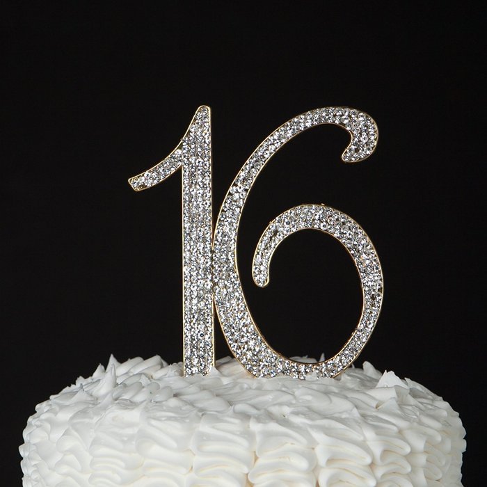 16 Cake Topper 16th Birthday Party Supplies Crystal Rhinestone Decoration (Gold) N4