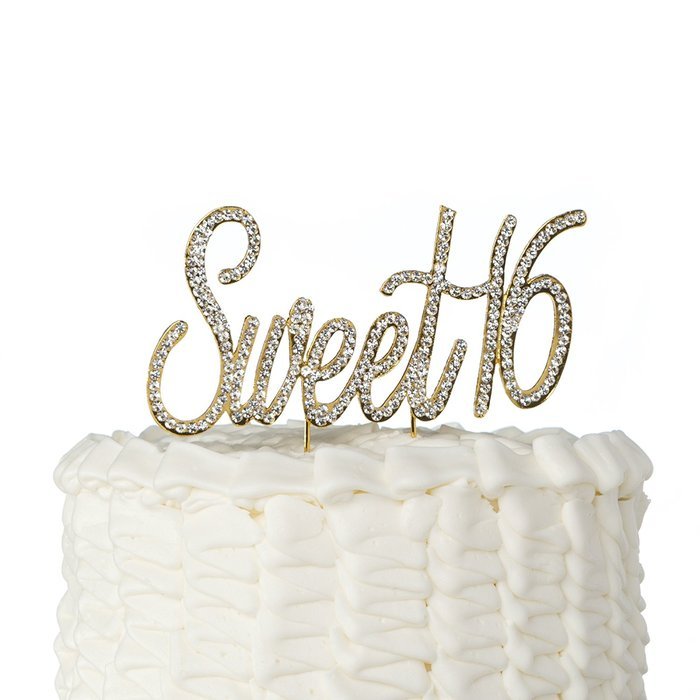 16 Cake Topper 16th Birthday Party Supplies Crystal Rhinestone Decoration (Gold) N5