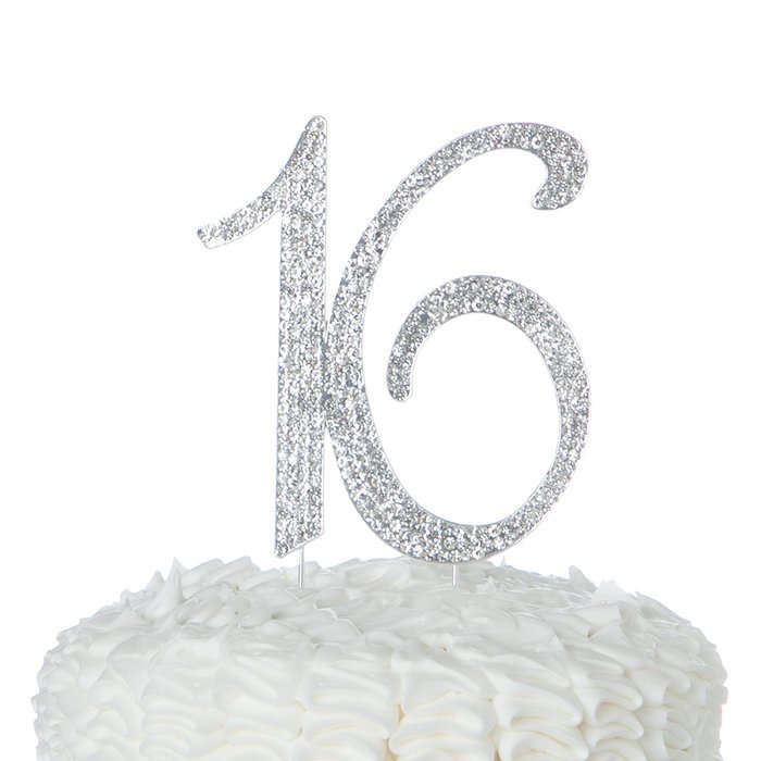 16 Cake Topper 16th Birthday Party Supplies Crystal Rhinestone Decoration (Gold) N6
