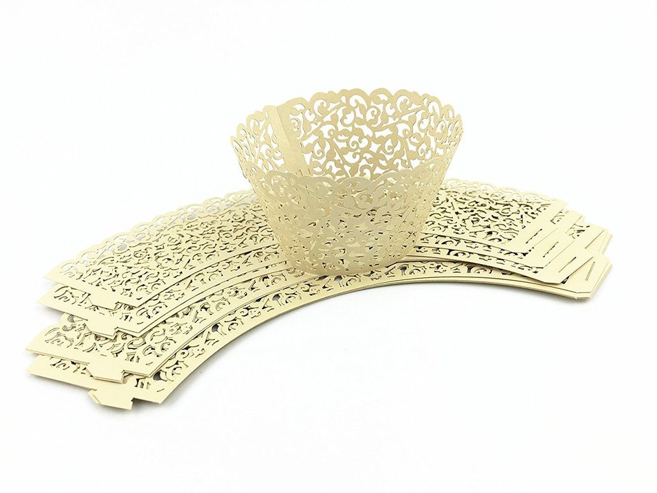 Yansanido 12 set pink Filigree Artistic Bake Little Vine Lace Laser Cut Cupcake Wrapper Cup Muffin Case Trays... N38