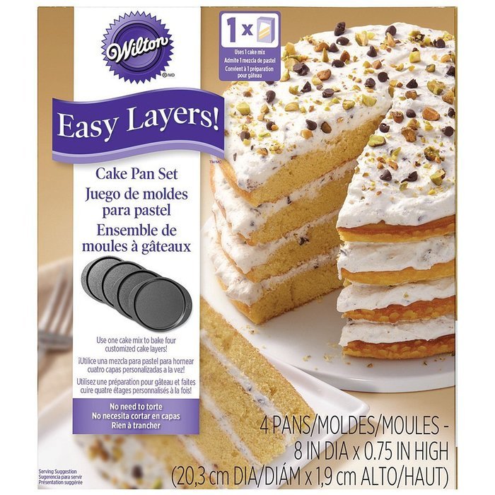 Wilton Easy Layers 4-Piece 8" Round Non-Stick Cake Pans Set w/ Tasty Recipes N2
