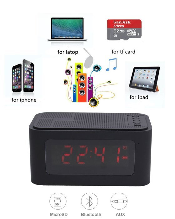 Portable Alarm Clock Radio Bluetooth Speaker with Stereo Bass, LCD Display, FM Radio, TF Card,Built-in Mic for... N3