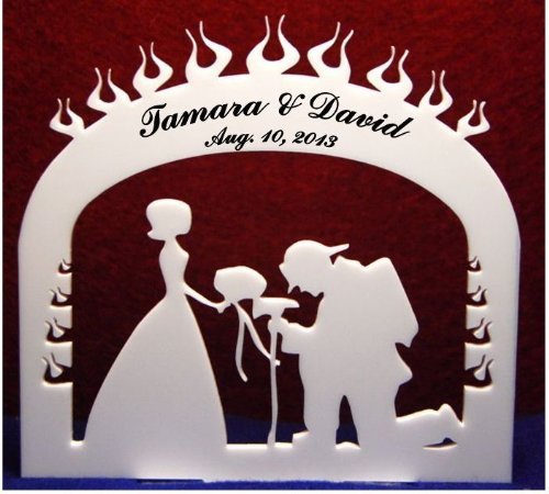 Flaming Fireman Engraved Firefighter Cake TOPPER names and date FREE !
