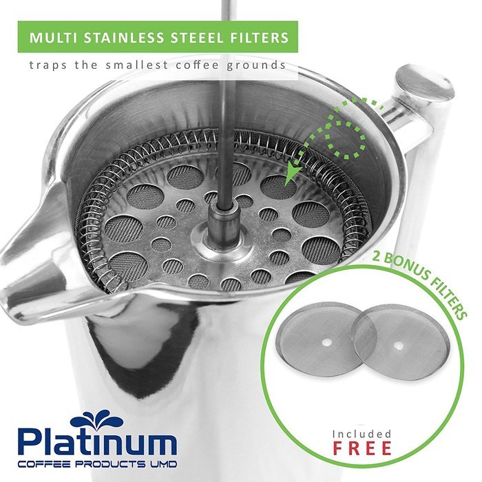 Platinum French Press Coffee Stainless Steel Double Wall 1000ml / 34OZ 1 Liter Insulated Double Wall. Makes 8... N7