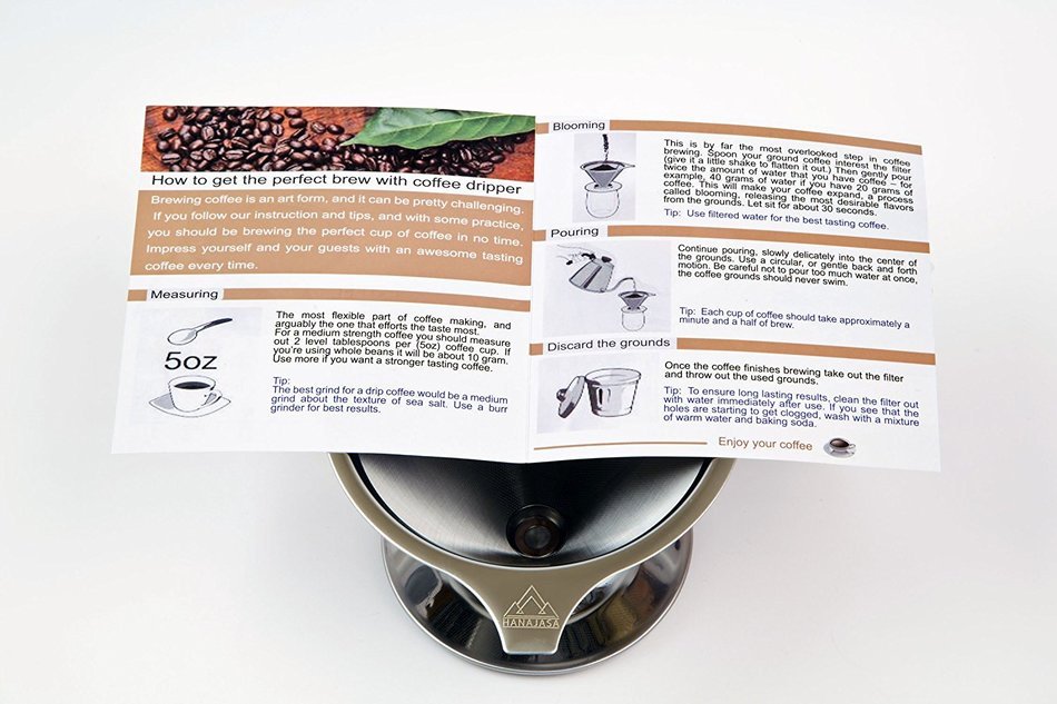 Premium Cone Coffee Dripper - Stainless Steel Pour Over System - No Paper Filter Needed - Includes a Matching... N4